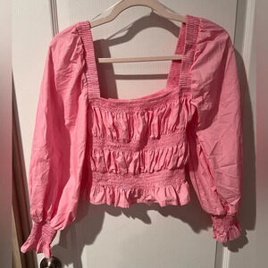 Love Tree size small Barbie pink off shoulder crop top.